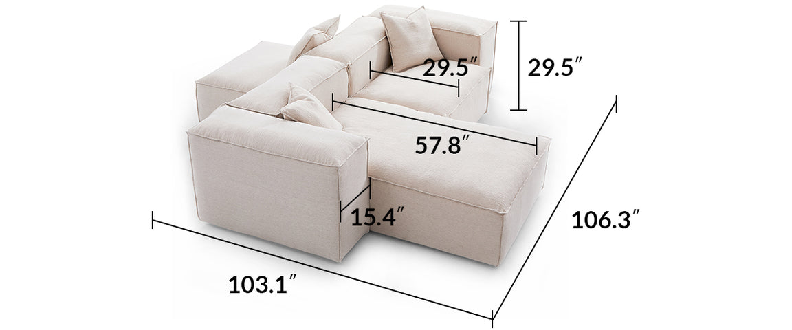 Freedom Modular White Double-Sided Sectional Sofa