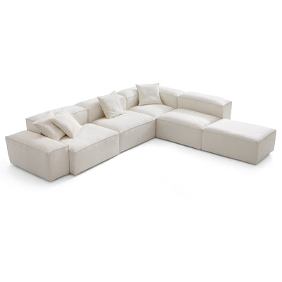 Freedom Modular Beige L Shaped Sectional and Ottoman-Beige-143.7"-Low