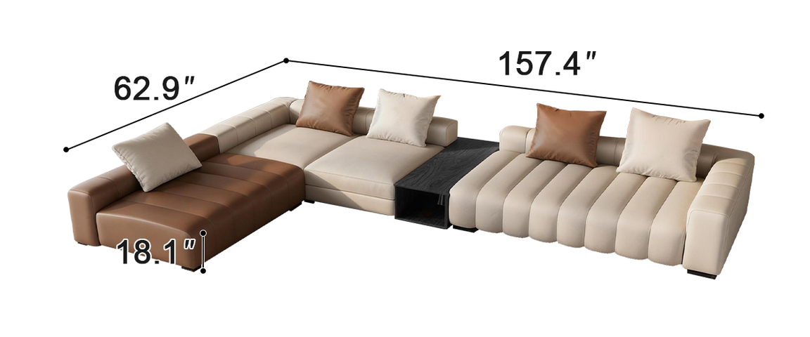 Piano L-Shaped Leather Sectional Sofa