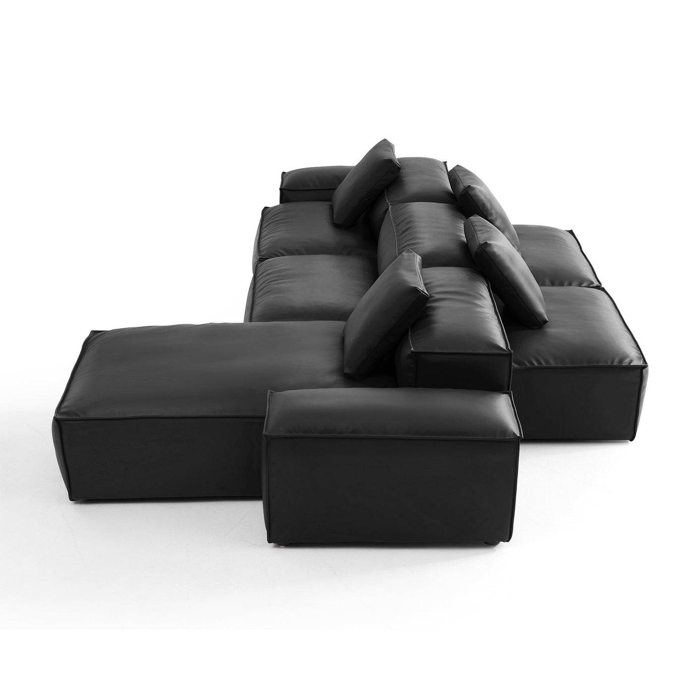 Flex Modular Black Genuine Leather Double Sided Sectional-Black-142.9"-Low