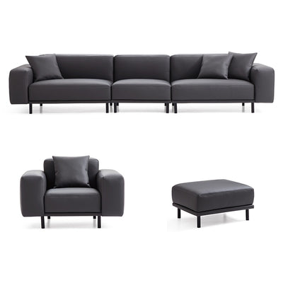 Noble Dark Gray Leather Sofa And Ottoman-Dark Gray-144.9″