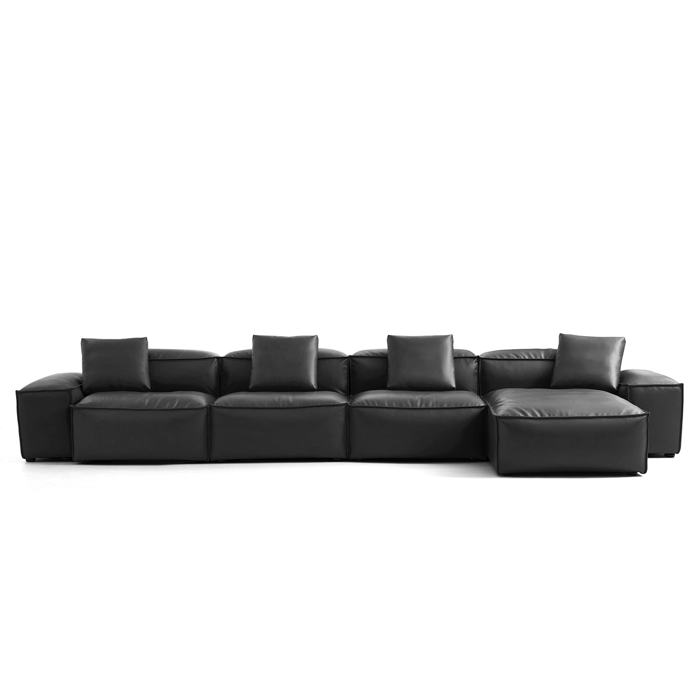 Flex Modular Black Genuine Leather Sectional-Black-180.3"-Low