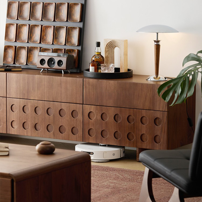 Circular Pattern Walnut TV Stand