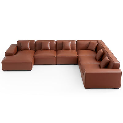 Domus Modular Beige Leather U Shaped Sectional-Brown-Facing Left