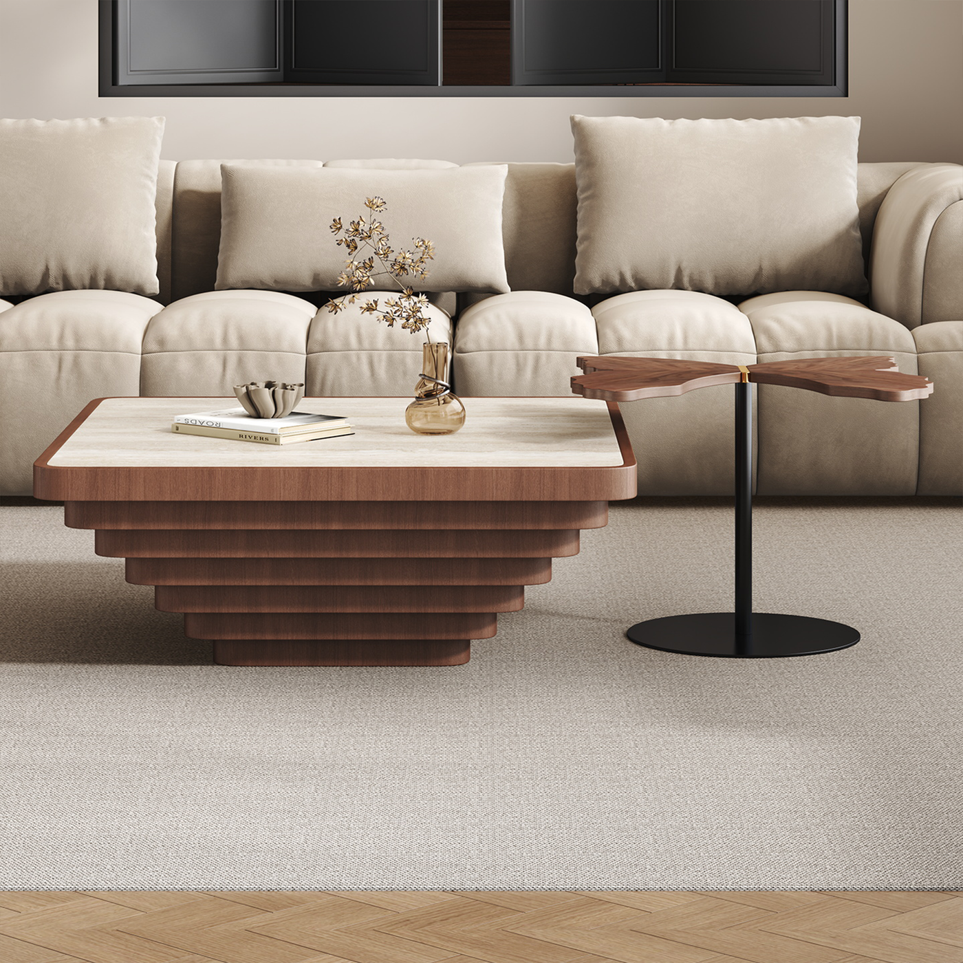 Flutter Walnut Coffee Table Set