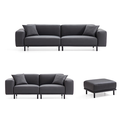 Noble Dark Gray Leather Sofa Set and Ottoman-hidden