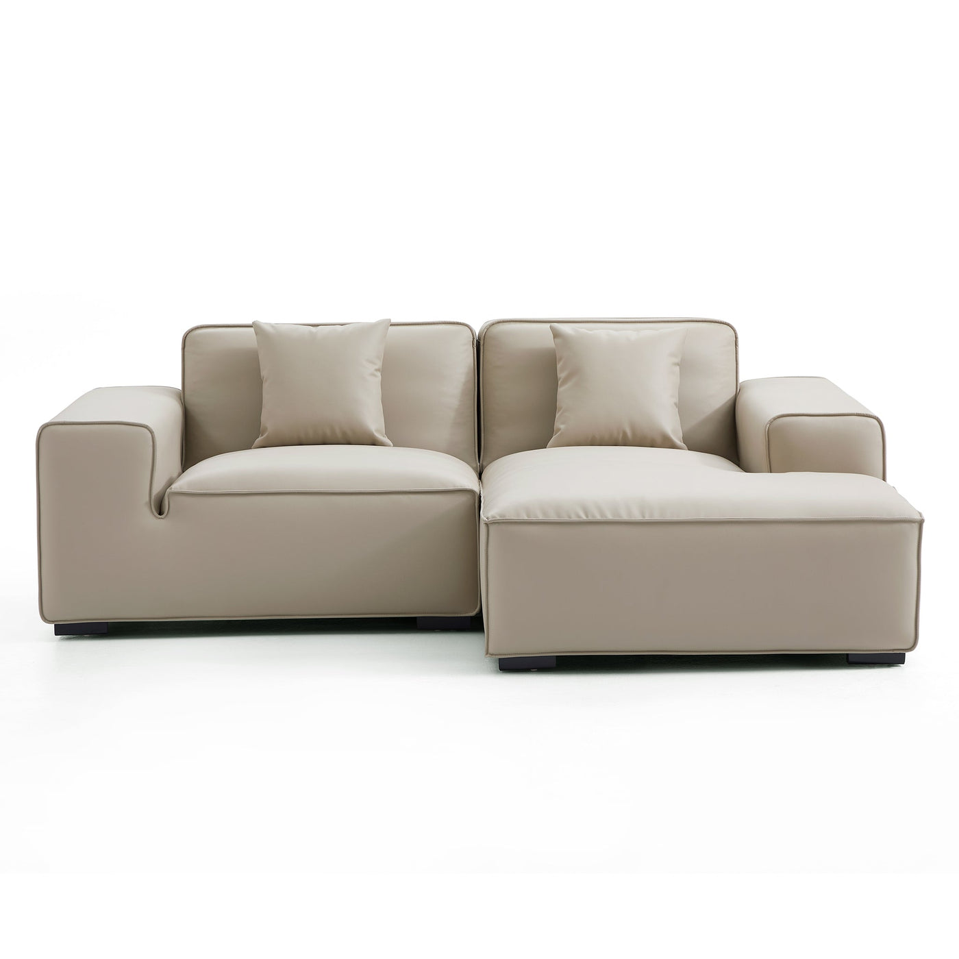 Domus Modular Khaki Leather Sectional Sofa-Beige-90.6"-Facing Right