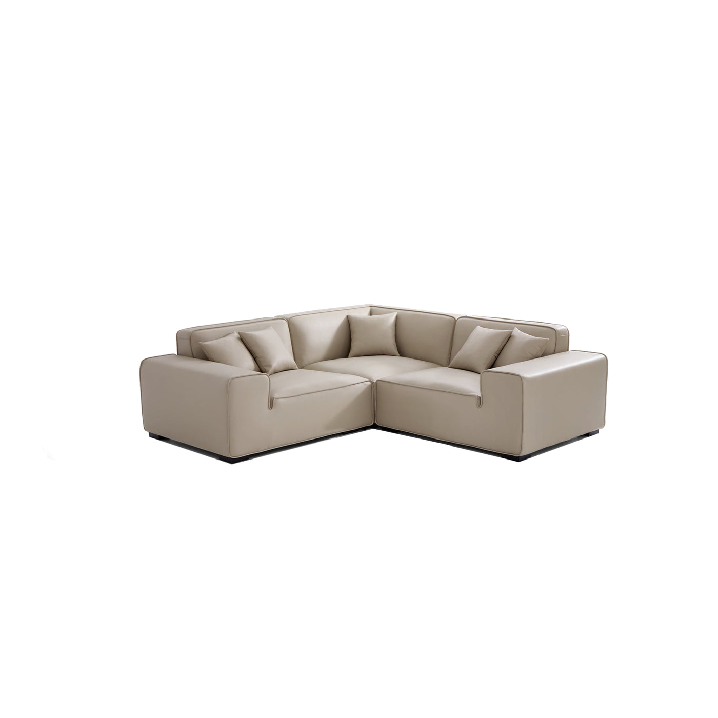 Domus Modular Dark Gray Leather L Shaped Sectional-Beige-91.3"