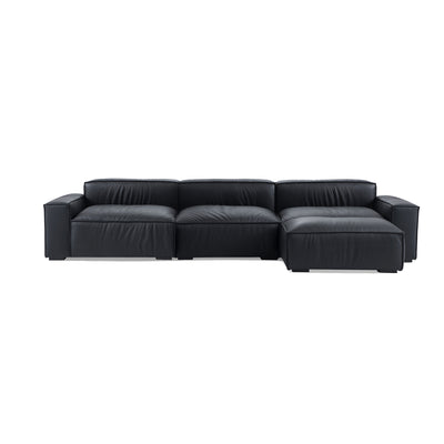 Luxury Minimalist Leather Black Sofa and Ottoman-hidden