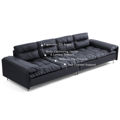 Lewis Adjustable Backrest Ultra Wide Leather Sofa-Black