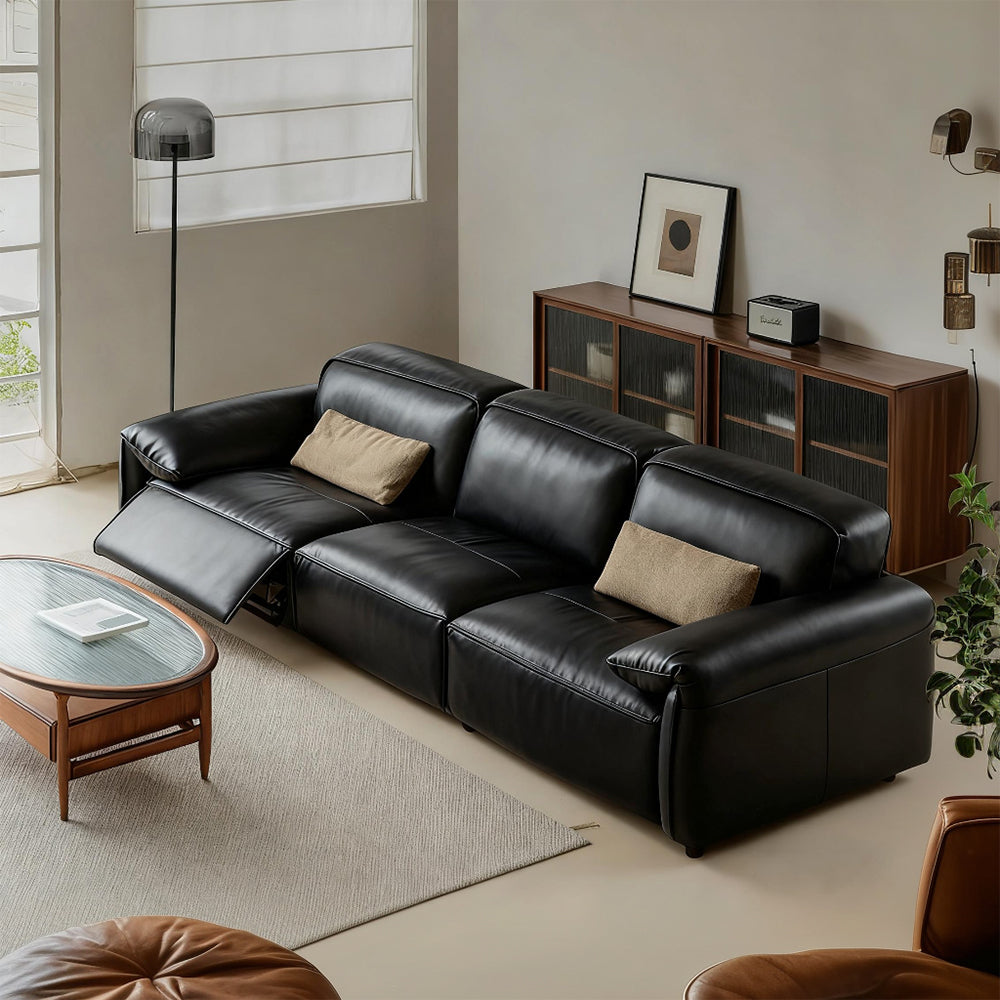 Elara Top Grain Leather Power Recliner Sofa-Black