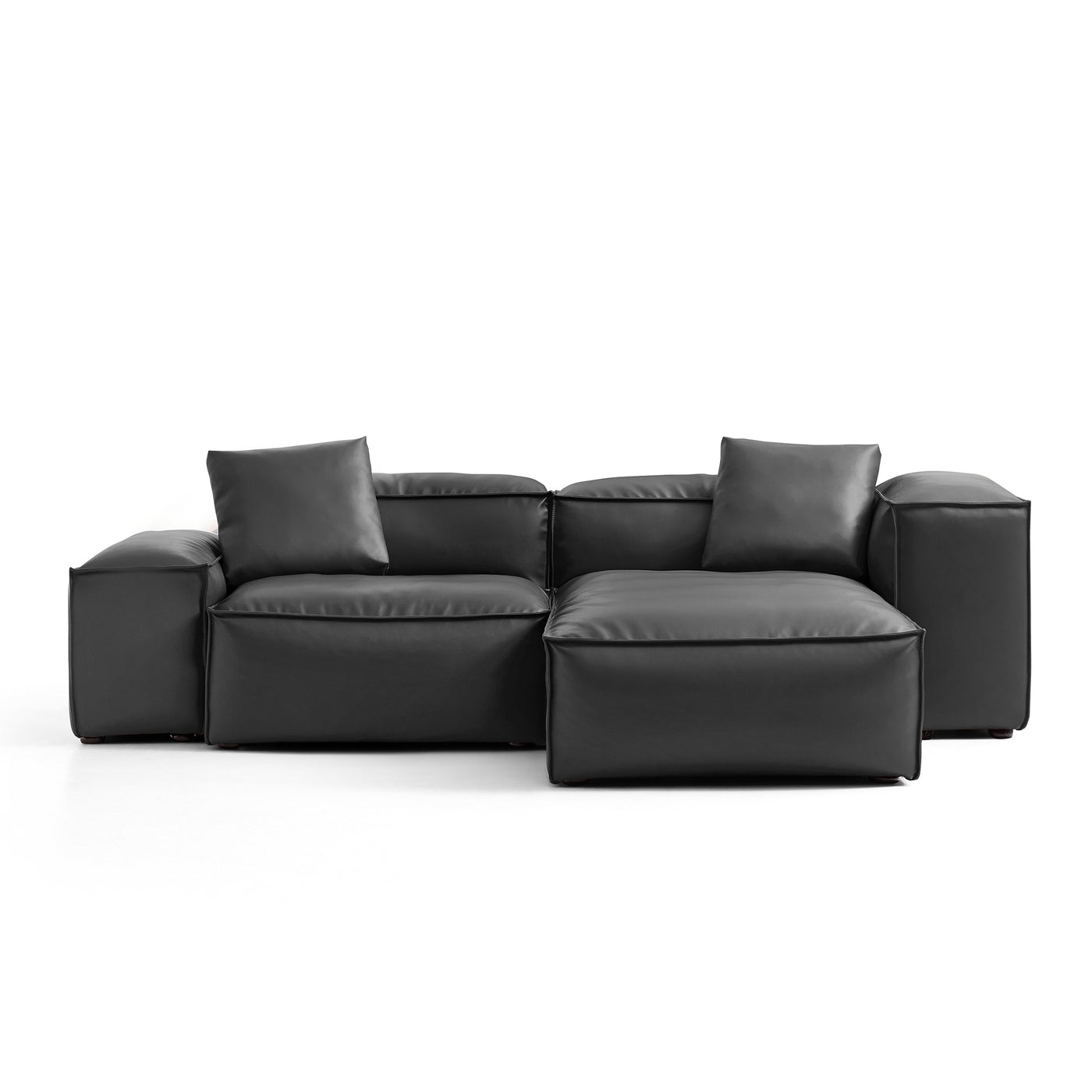 Flex Modular Black Genuine Leather Sectional-Black-105.5"-Low & High