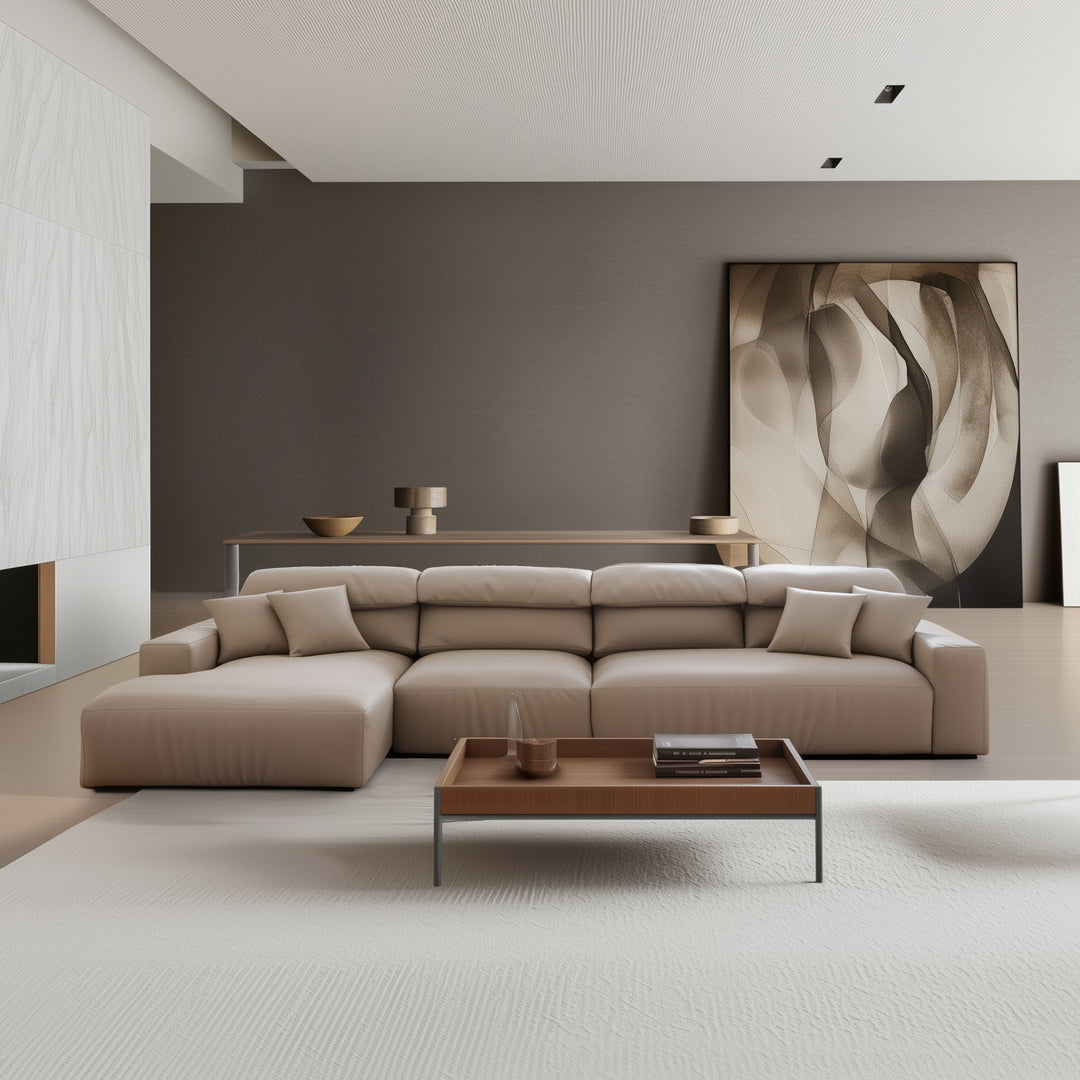 Chestnut Khaki Leather Sectional-Khaki