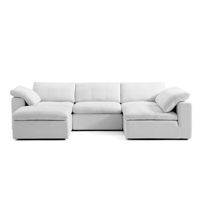 Tender Wabi Sabi Sand L Shaped Sectional and Ottoman-White-128.0"