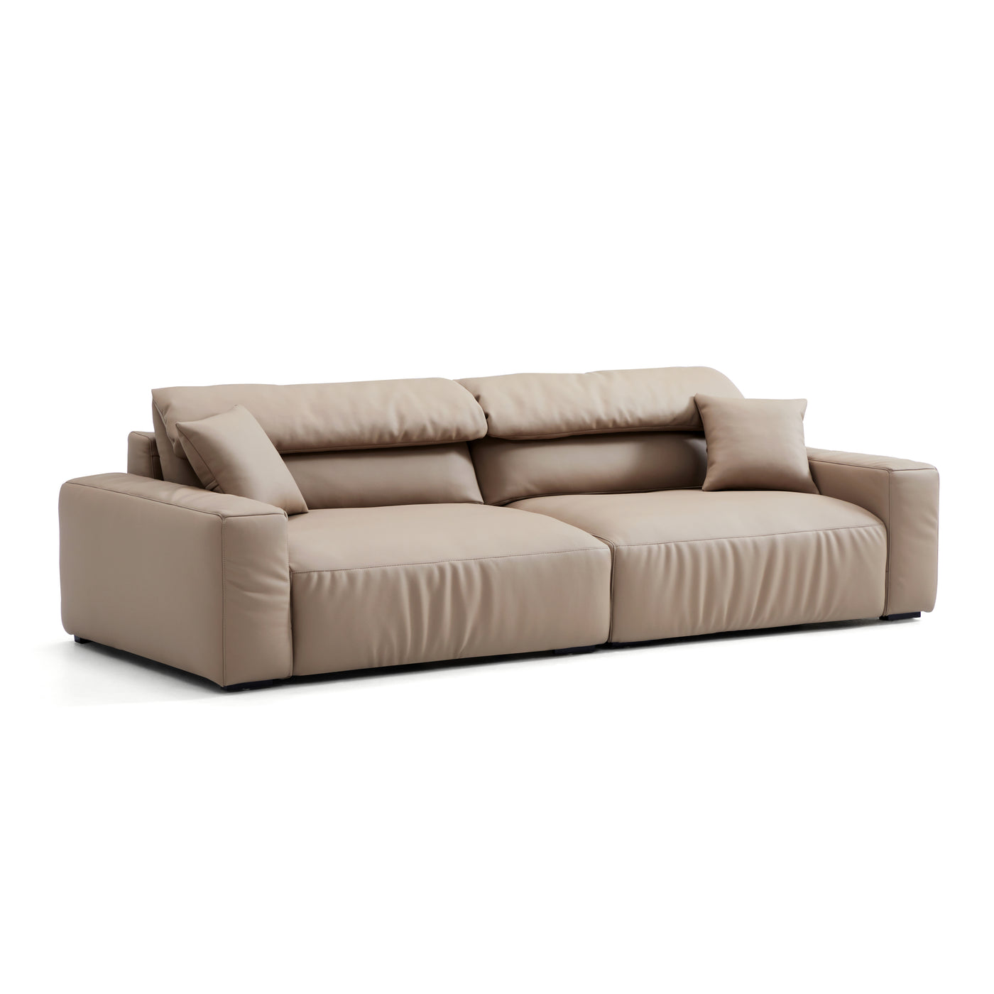 Chestnut Khaki Leather Sofa-Khaki-108.6"