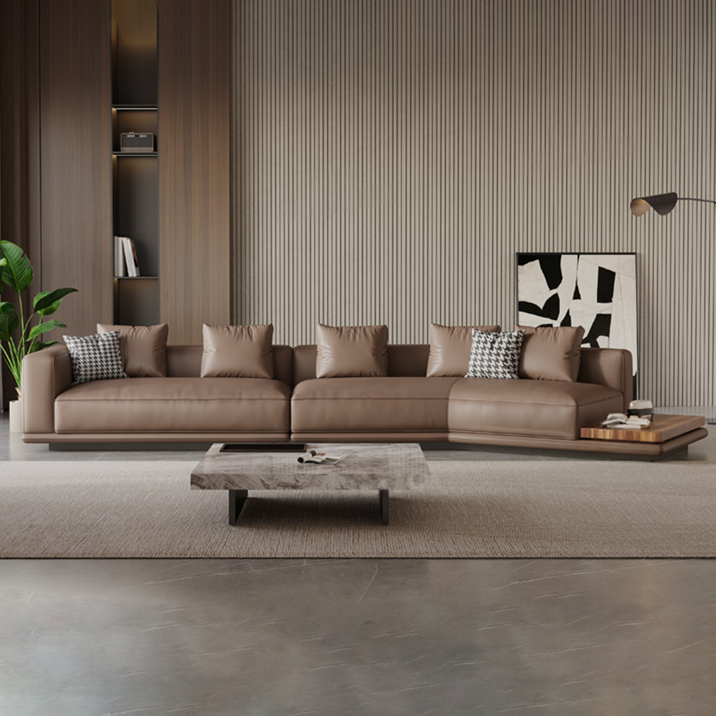 Merritt Leather Curved Sectional Sofa with End Table