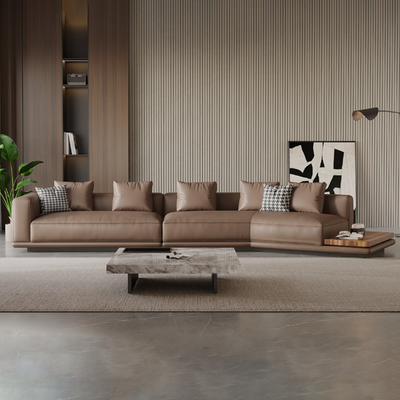 Merritt Leather Curved Sectional Sofa with End Table