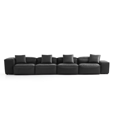 Flex Modular Black Genuine Leather Sofa-Black-180.3"-Low & High