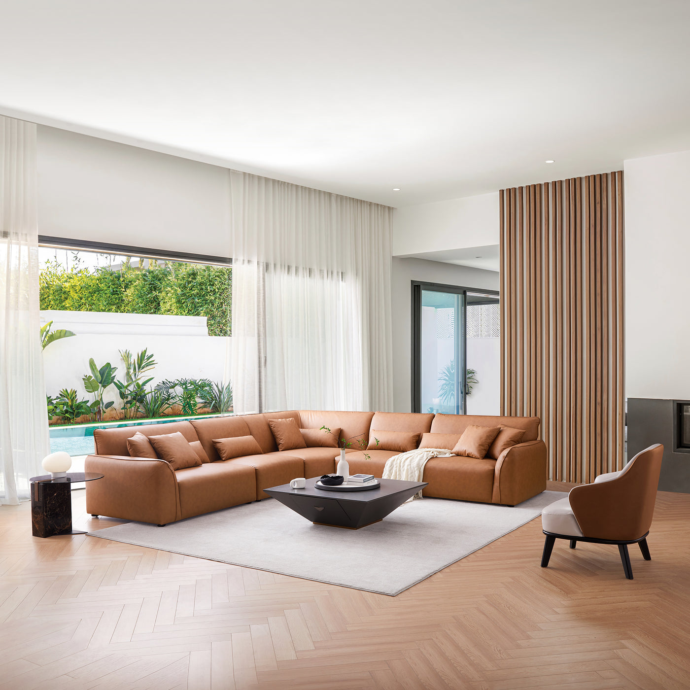 Milano Moda Minimalist Brown Corner Sofa-Brown