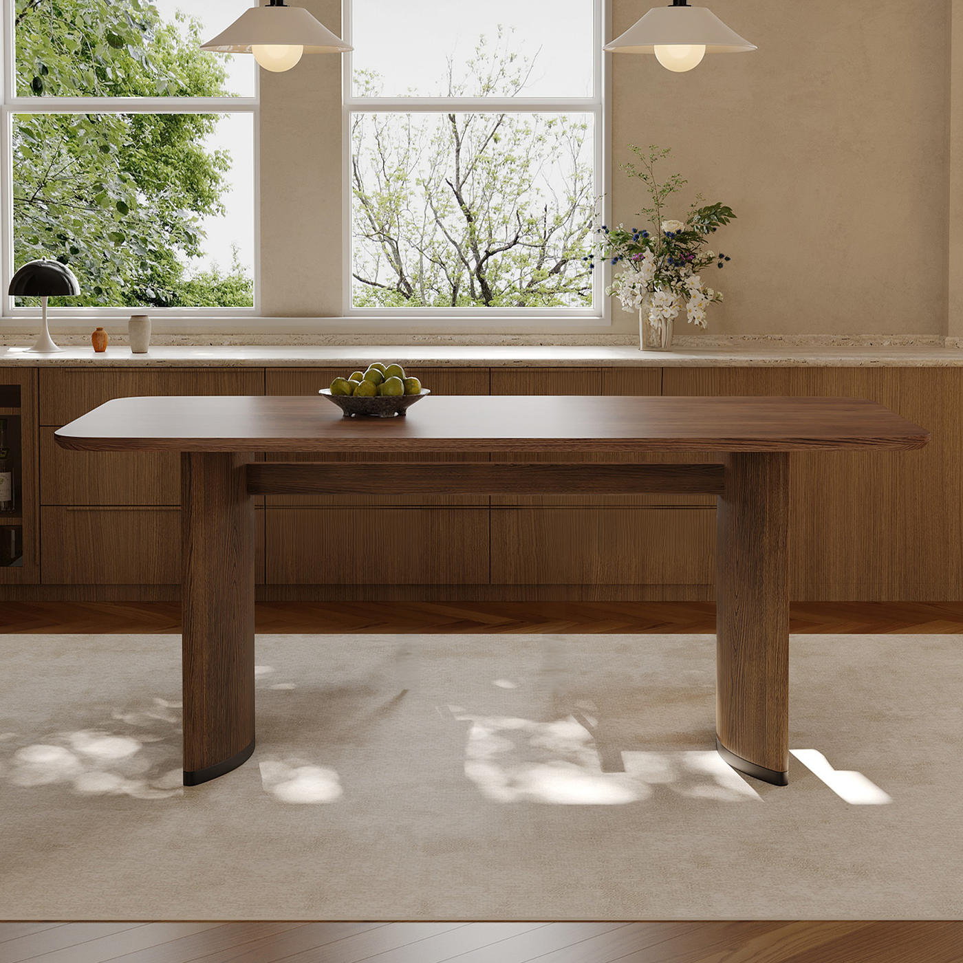 Nori Curved Leg Walnut Dining Table