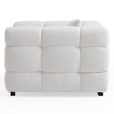 Cushy Cream Boucle Fabric Tufted Armchair-White