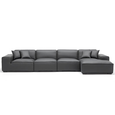 Domus Modular Beige Leather Sectional Sofa-Dark Gray-161.4"-Facing Right