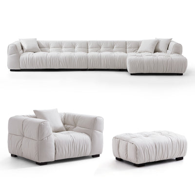 Boba Cream Leathaire Sectional Set-White-153.5″-Facing Right