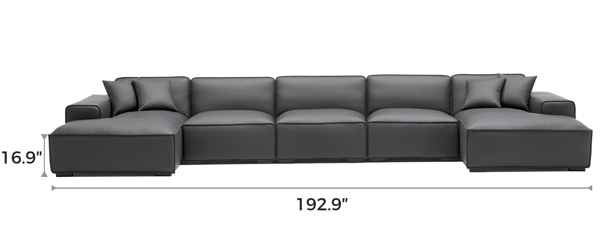 Domus Modular Black Leather Double Chaise Sectional