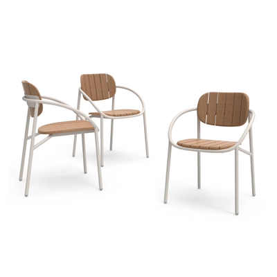 Chloe Outdoor 4 Person Patio Dining Set with Round Teak Top Table-White