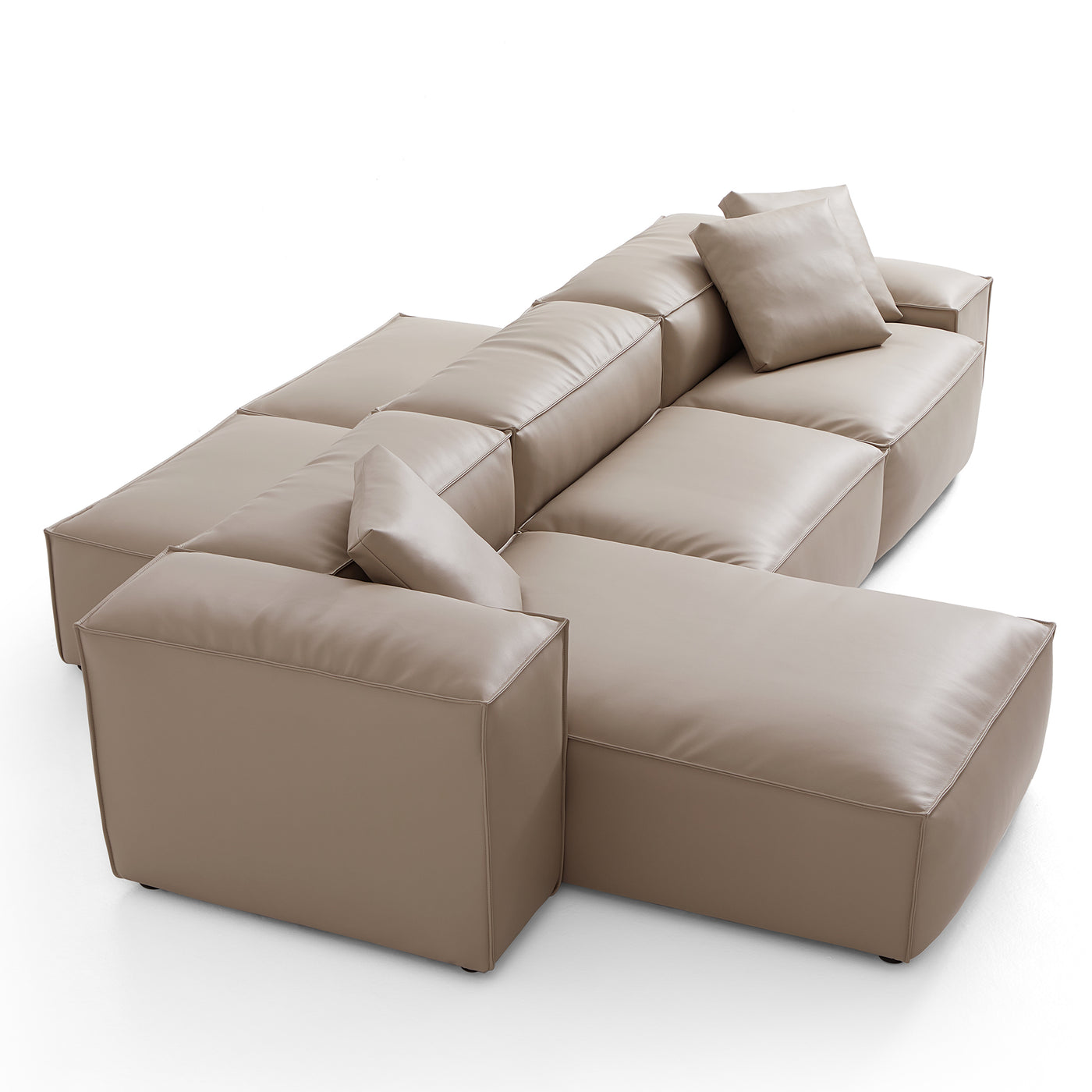 Flex Modular Khaki Genuine Leather Double Sided Sectional-Khaki-142.9"-Low & High