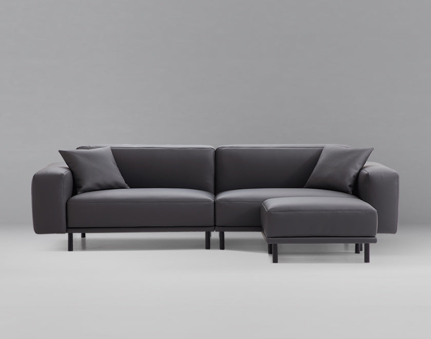 Noble Dark Gray Leather Sofa with Ottoman-hidden
