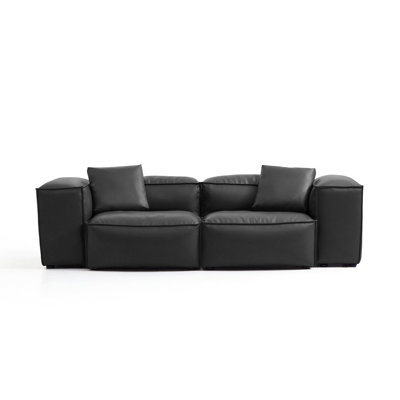 Flex Modular Black Genuine Leather Sofa-Black-105.5"-High