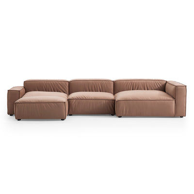 Luxury Minimalist Brown Fabric Sectional and Ottoman-145.7"-Facing Right