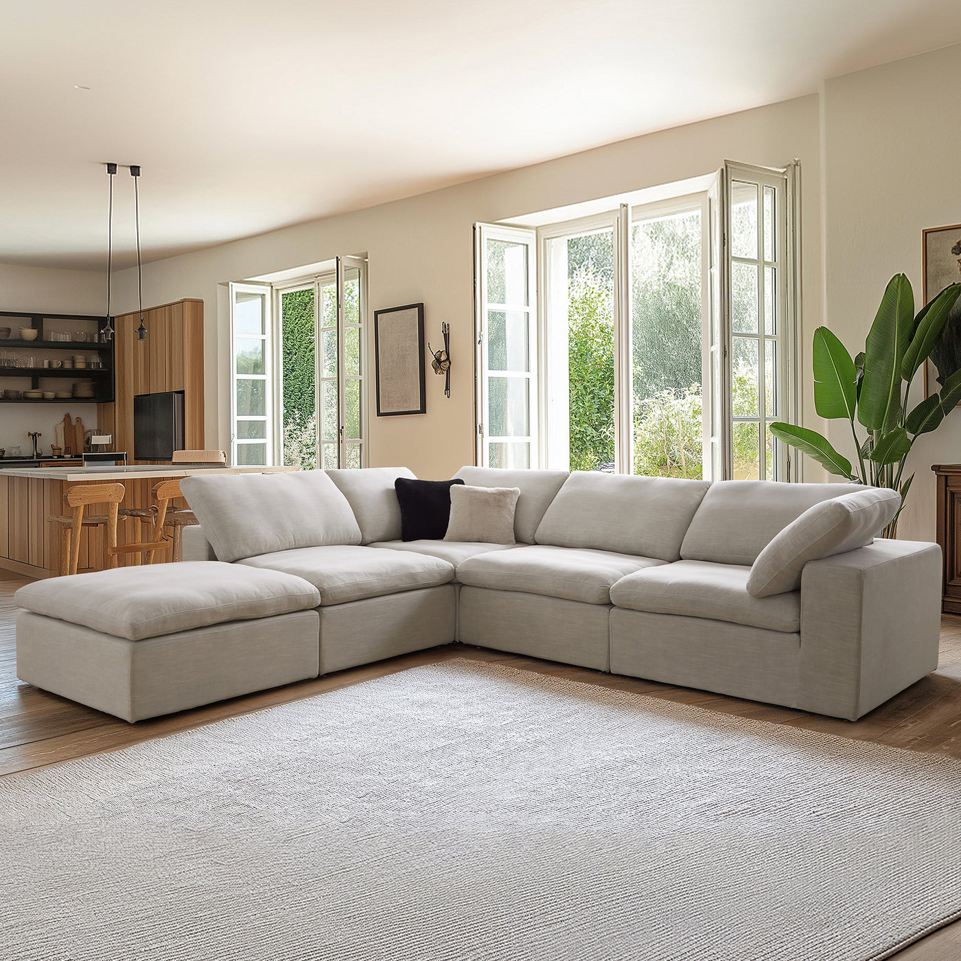 Tender Wabi Sabi Gray L Shaped Sectional and Ottoman-Sand