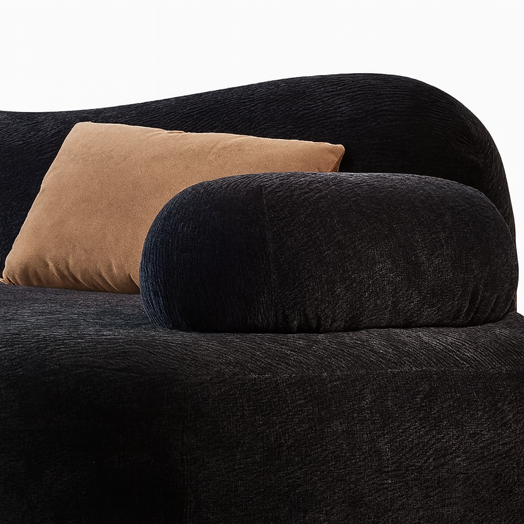 Velvet Curved Sectional Sofa in Midnight Black-Black