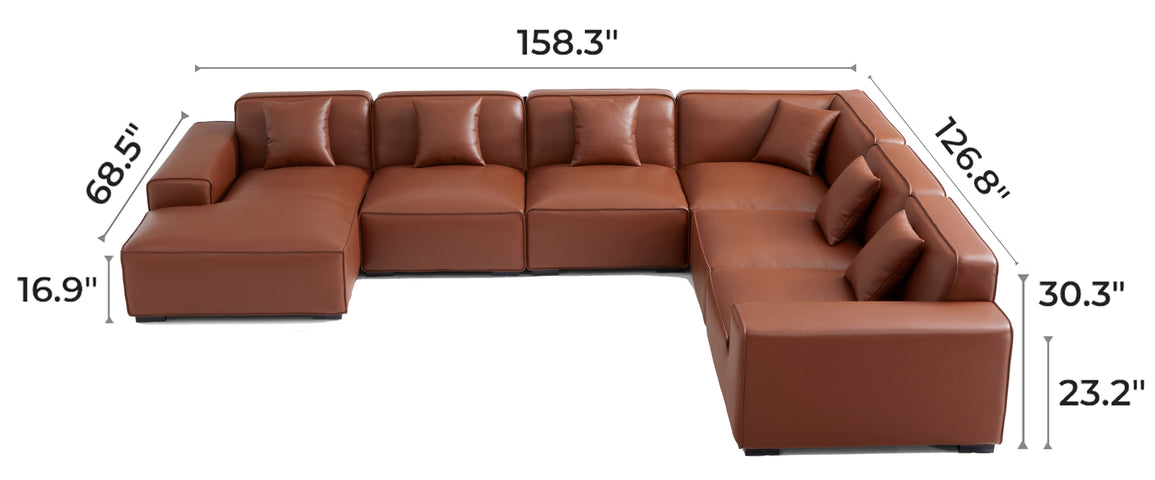 Domus Modular Brown Leather U-Shaped Sectional