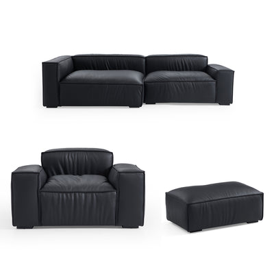Luxury Minimalist Black Leather Sectional Set-Black-106.2"-Facing Left
