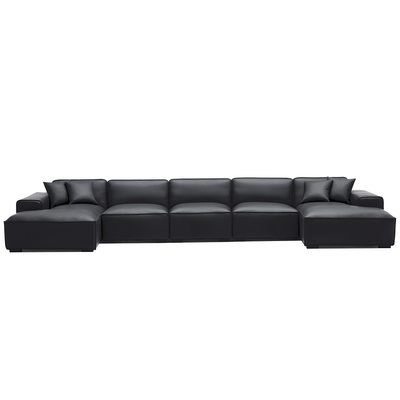 Domus Modular Beige Leather Double Chaise Sectional-Black-192.9″