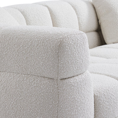 Cushy Cream Boucle Fabric Tufted Sofa-White