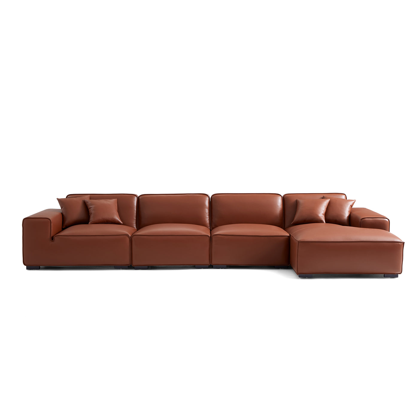 Domus Modular Brown Leather Sectional Sofa-Brown-161.4"-Facing Right