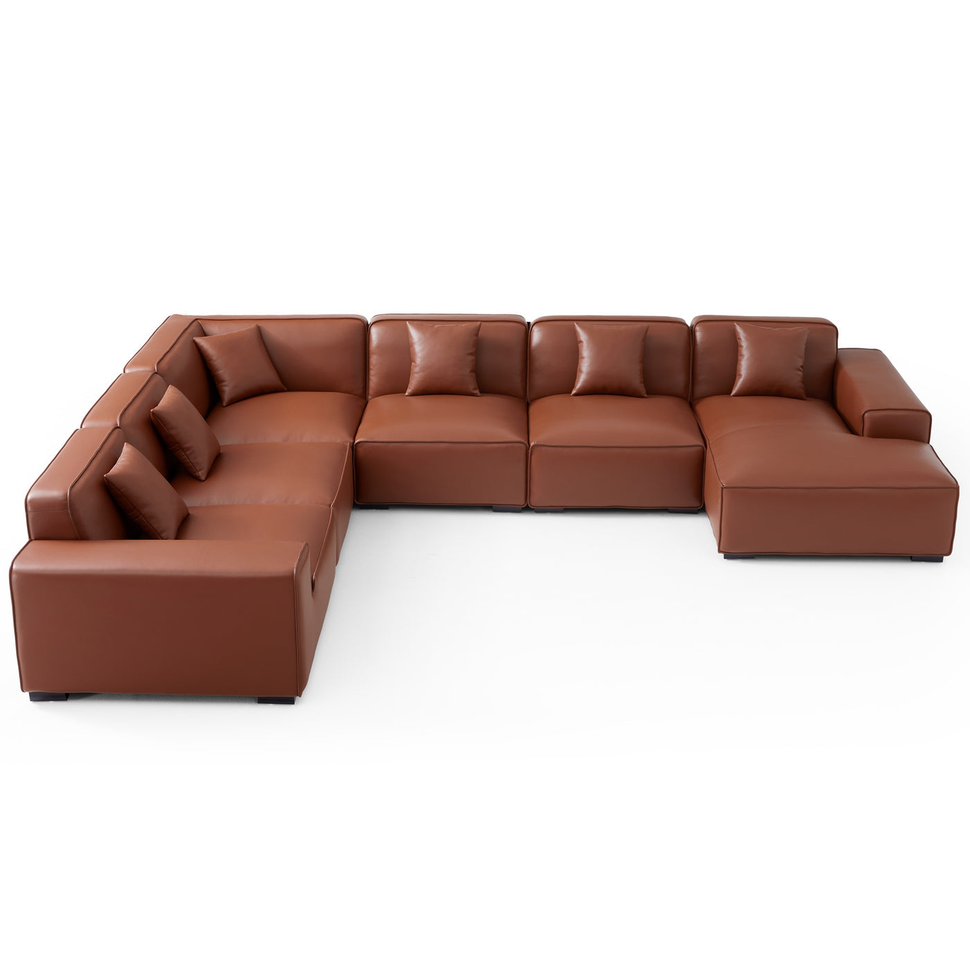 Domus Modular Beige Leather U Shaped Sectional-Brown-Facing Right