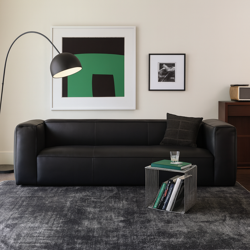 Brancaster Black Genuine Leather Tuxedo Sofa-Black