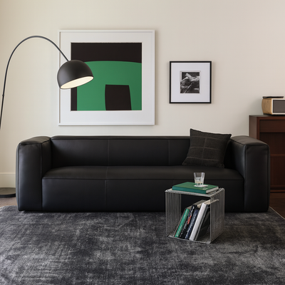 Brancaster Black Genuine Leather Tuxedo Sofa-Black