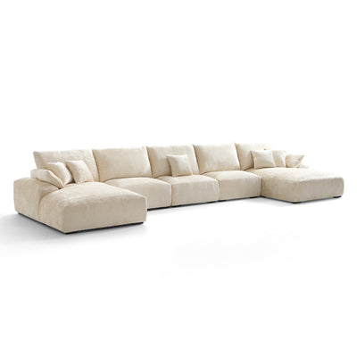 The Empress Navy Blue U Shaped Sectional-Beige-196.9"