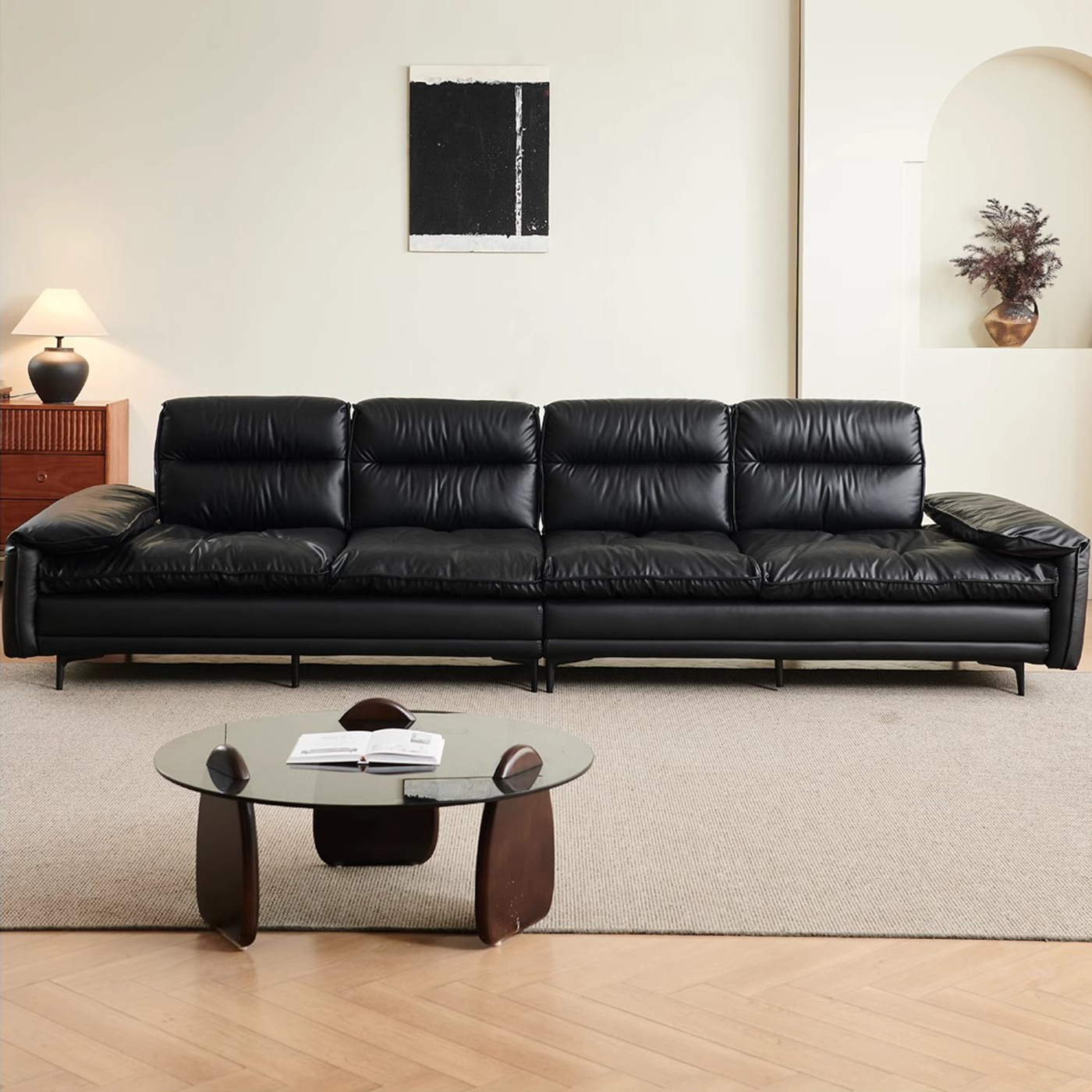 Lewis Adjustable Backrest Ultra-Wide Leather Sofa