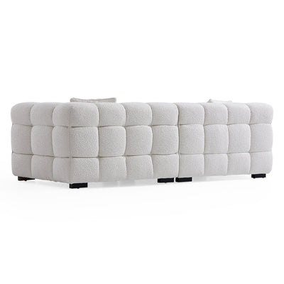 Cushy Cream Boucle Fabric Tufted Sofa-White