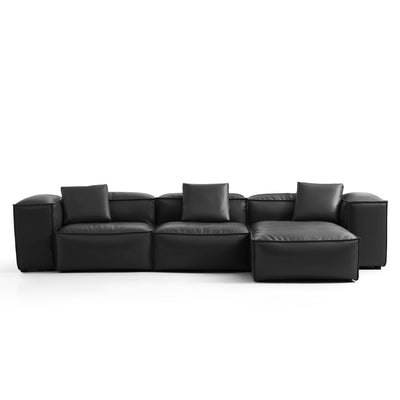 Flex Modular Black Genuine Leather Sectional-Black-142.9"-High