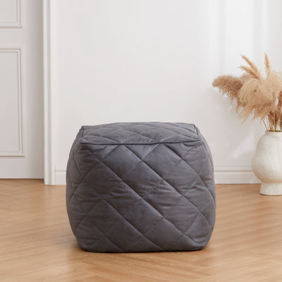 Brody Brown Leathaire Square Pouf-Dark Gray