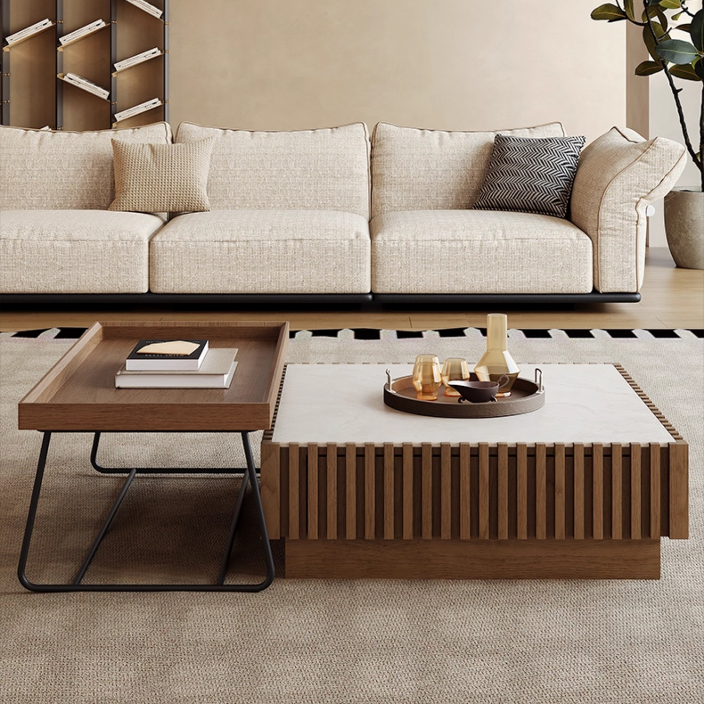 Tabor Mid Century Walnut Coffee Table Set-35.4″ & 20.4″