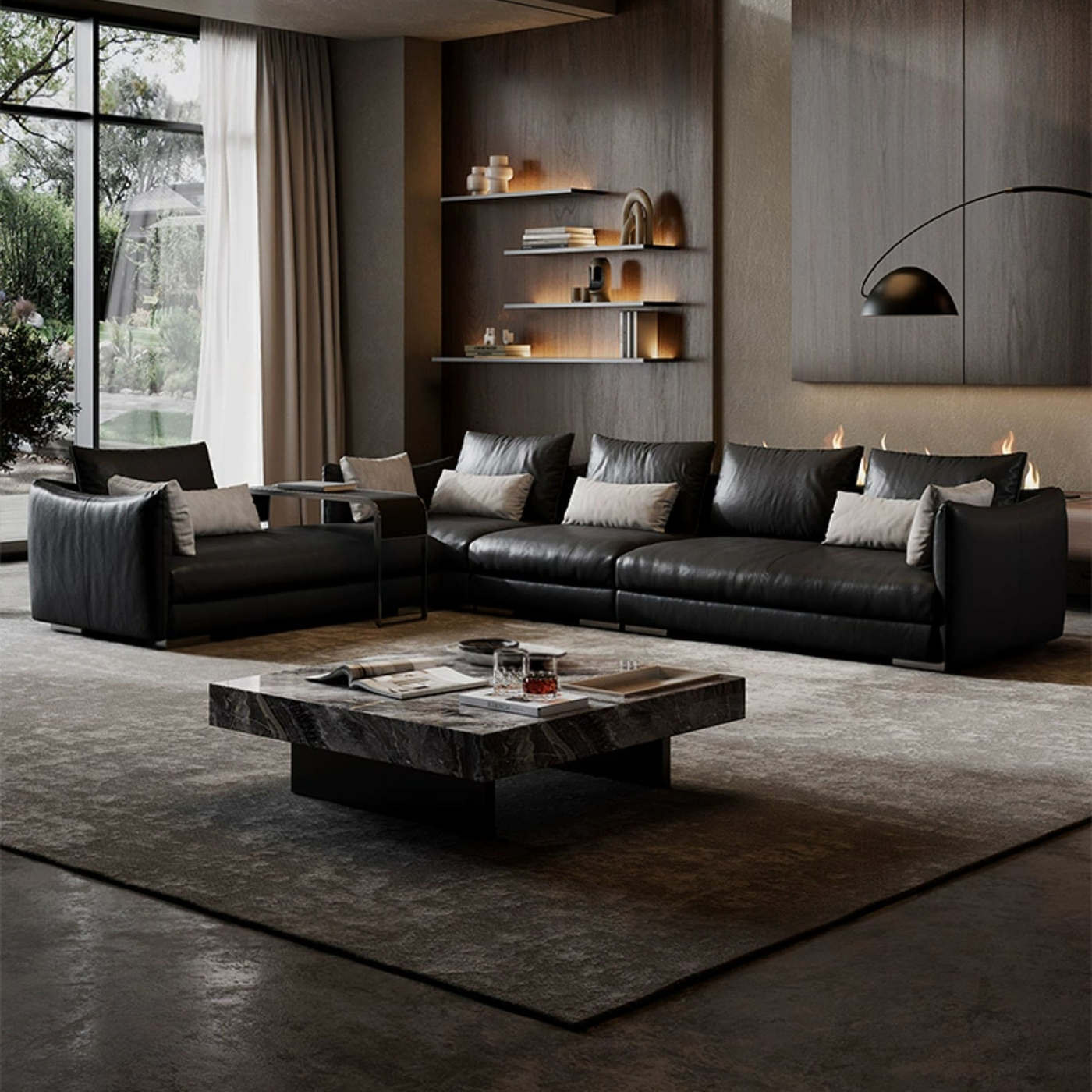 Lennox Plush Leather Sectional With Side Table
